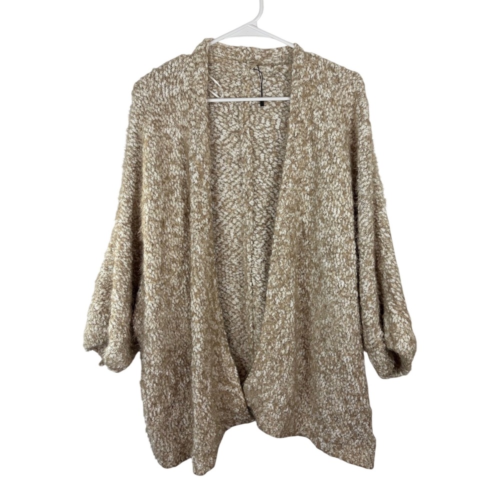 Popcorn Knit Oversized Open Front Cardigan Tan‎ White Marled Dolman Sweater